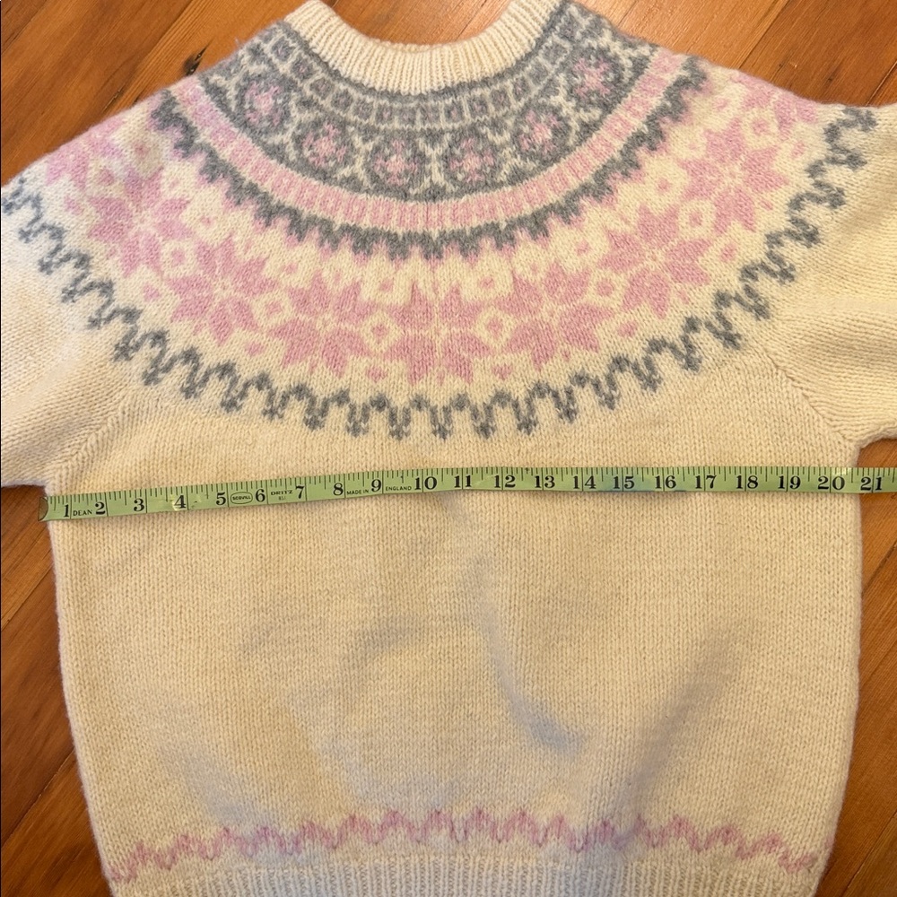 Vintage Handknit Eddie Bauer 100% Wool Fair Isle Sweater Sz L White Pink 1990 - Picture 5 of 10